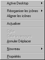 menu contextuel du Bureau